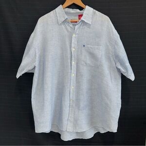 Izod Luxury Sport mens blue white stripe linen cotton blend s/s shirt XL